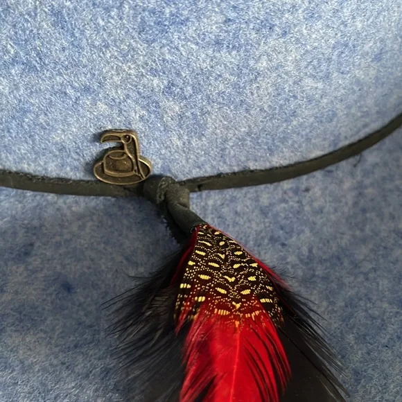 Ecua Andino Blue wool Felt Fedora Hat with Feather Accent.   100% wool. - Picture 9 of 9